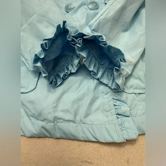 London Fog Girls Trench Coat 7-8 Small Blue Hooded Belted Lightweight Jacket - Picture 5 of 8